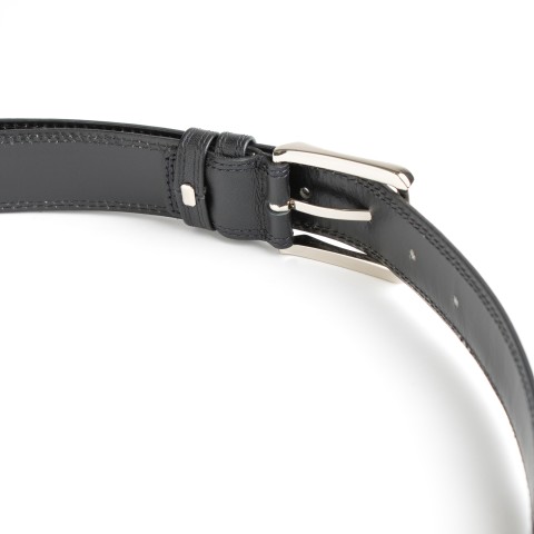 DGRIE BASIC BLACK LEATHER BELT WITH SILVER TONE FLAT BUCKLE