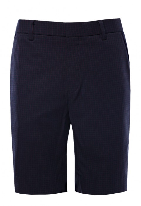 กางเกงสีน้ำเงินขาสั้น ลายตารางแดง