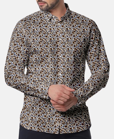 Brown PRT2307 - 100% cotton printed shirts