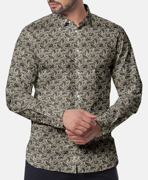 Beige PRT2326 - 100% cotton printed shirts