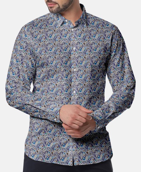 Blue PRT2329 - 100% cotton printed shirts