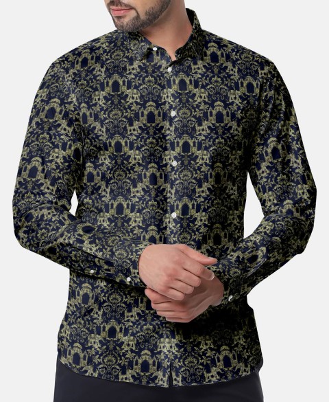 Blue PRT2347 - 100% cotton printed shirts