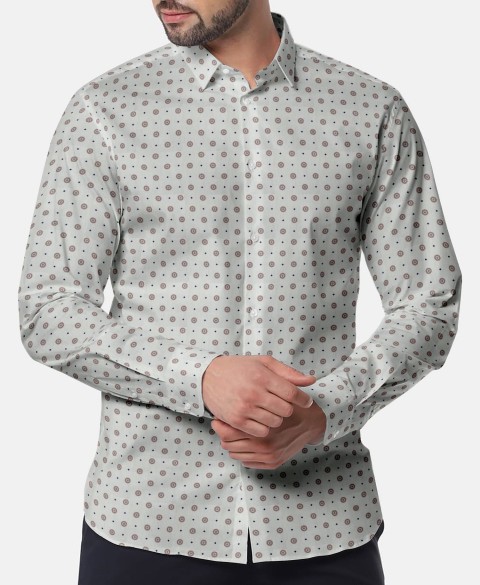 Cream PRT2374 - 100% cotton printed shirts