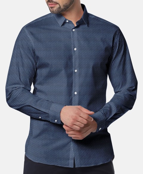 Blue PRT2382 - 100% cotton printed shirts