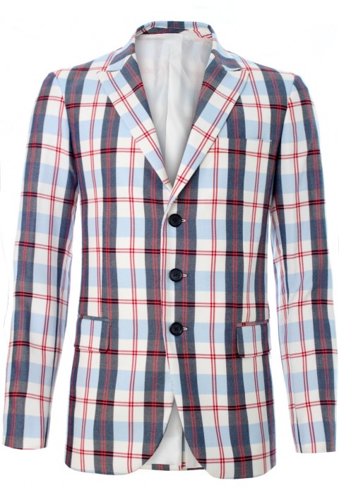 สูทผ้าลายสก็อตแดงน้ำเงิน