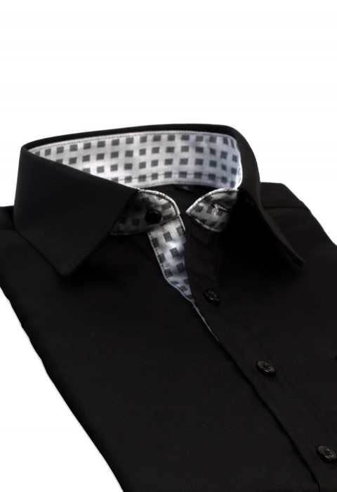 BLACK SHIRT CHECKED COLLAR