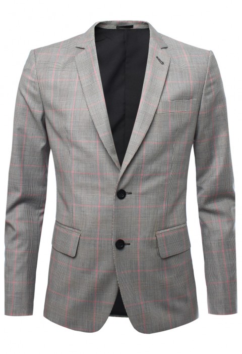 เสื้อสูท ผ้าลายตารางสีชมพู ผ้าวูล 100%