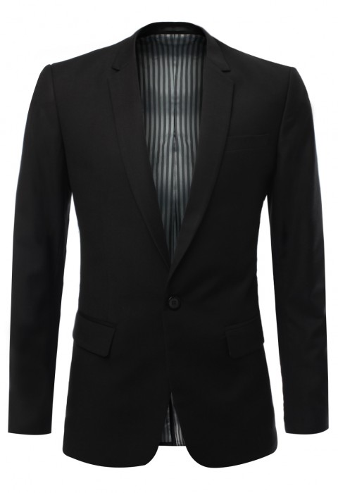 เสื้อสูทสีดำ 150s ซับในลายทาง กระดุมหนึ่งเม็ด