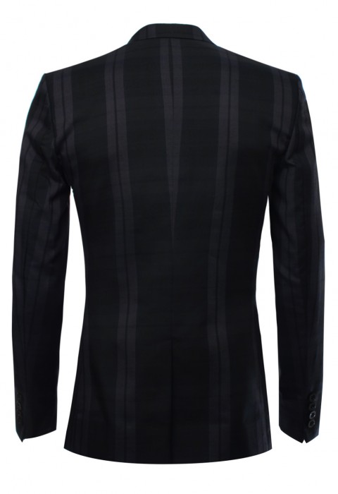 เสื้อสูท ผ้าวูล ทอลายทาง สีเทาเข้ม