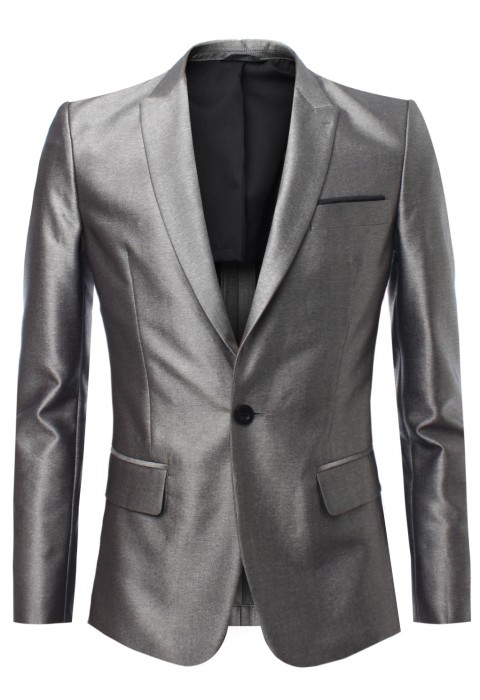 เสื้อสูทสีเทาเงิน Metallic Grey Shark Skin Suit