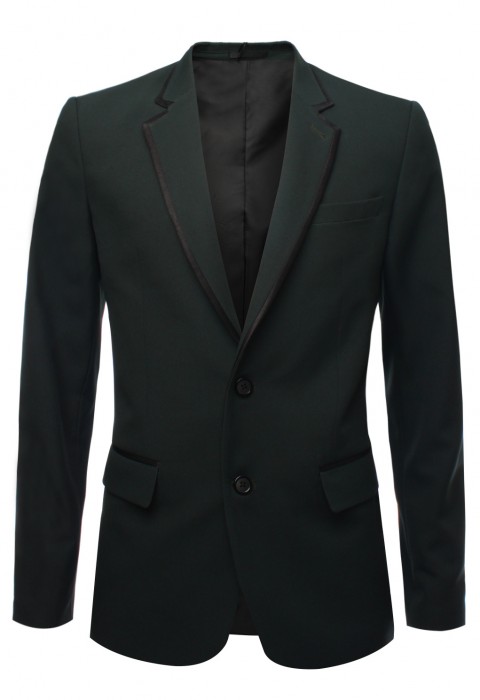 เสื้อสูทสีเขียว ตัดต่อขอบดำ กระดุมสองเม็ด