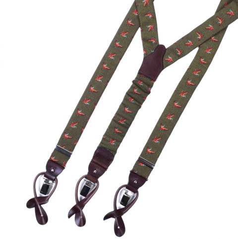 SERA Green Birds Pattern Wool Suspenders