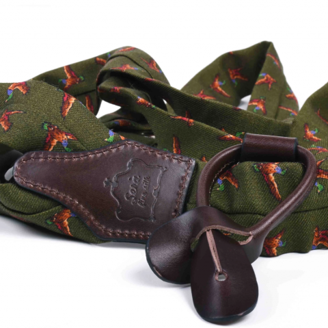 SERA Green Birds Pattern Wool Suspenders