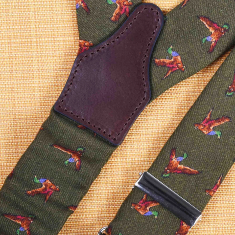 SERA Green Birds Pattern Wool Suspenders