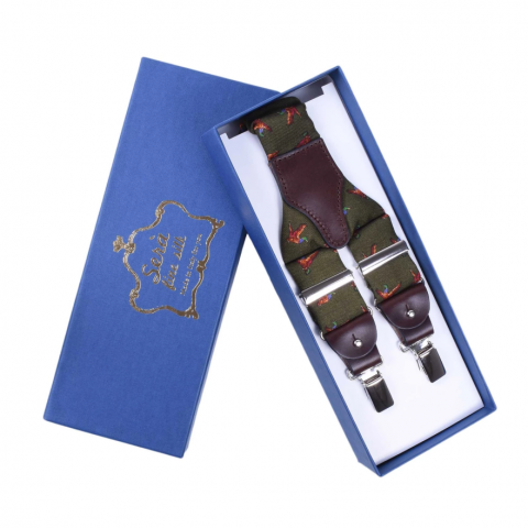 SERA Green Birds Pattern Wool Suspenders