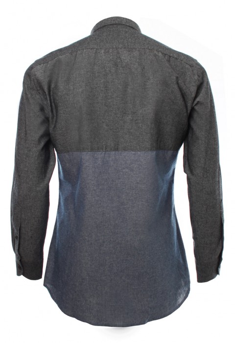 เสื้อเช้ิตยีนส์แขนยาวปกเล็กสีเทาน้ำเงิน
