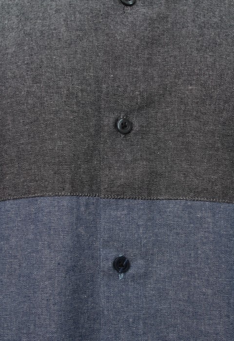 เสื้อเช้ิตยีนส์แขนยาวปกเล็กสีเทาน้ำเงิน
