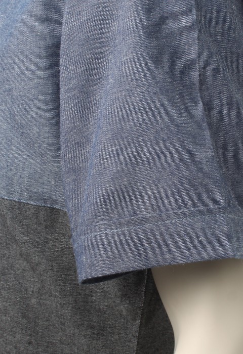 เสื้อเชิ้ตยีนส์แขนสั้นสีน้ำเงินเทา