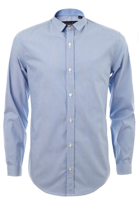 เสื้อเชิ้้ตปกเล็กลายทางสีฟ้า