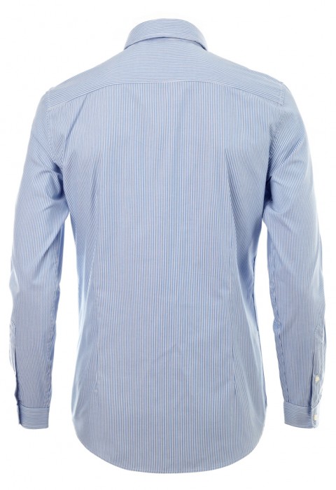 เสื้อเชิ้้ตปกเล็กลายทางสีฟ้า