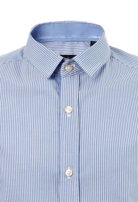 เสื้อเชิ้้ตปกเล็กลายทางสีฟ้า