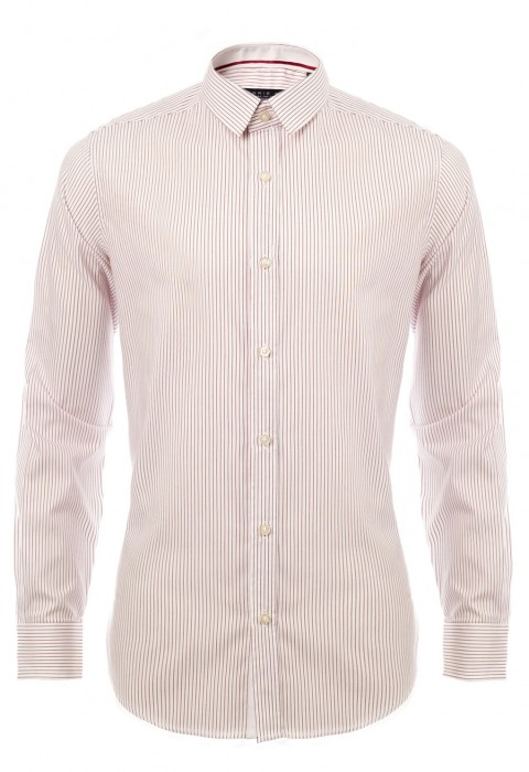 เสื้อเชิ้้ตปกเล็กลายทางสีแดง