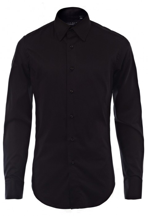 เสื้อเชิ้ตผ้ายืดสีดำ