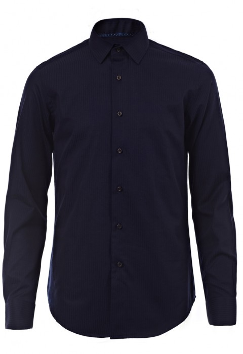 เสื้อเชิ้ตลายก้างปลาสีน้ำเงิน