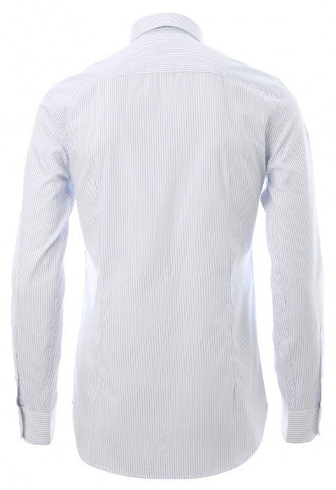 เสื้อเชิ้้ตปกเล็กลายทางสีฟ้าอ่อน