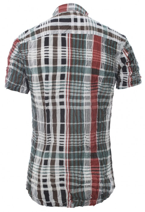 เสื้อเช้ิตแขนสั้นลายตารางสลับสีน้ำเขียว-แดง