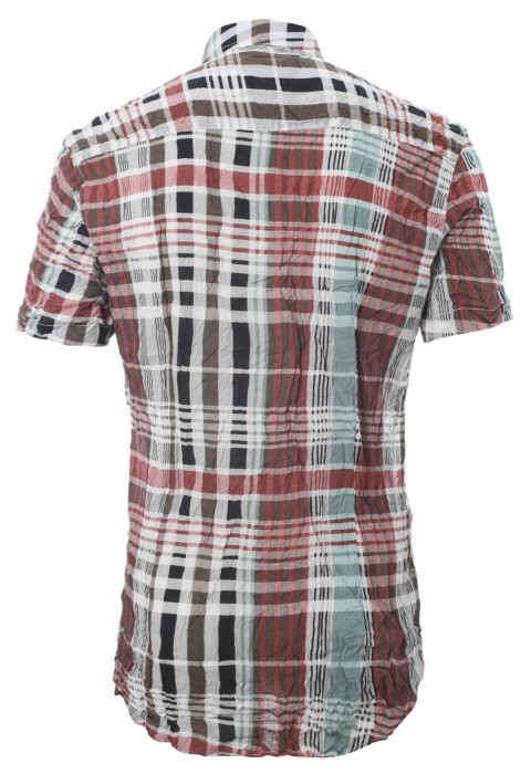 เสื้อเช้ิตแขนสั้นลายตารางสลับสีแดง-เขียวอ่อน