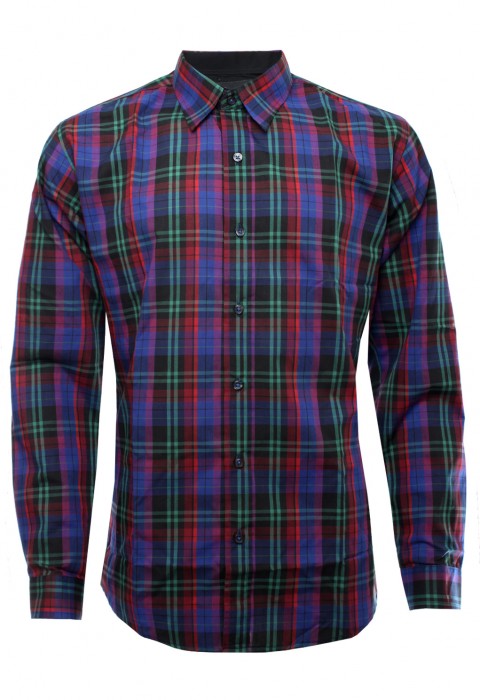 เสื้อเชิ้ตลายตารางสลับสีม่วง