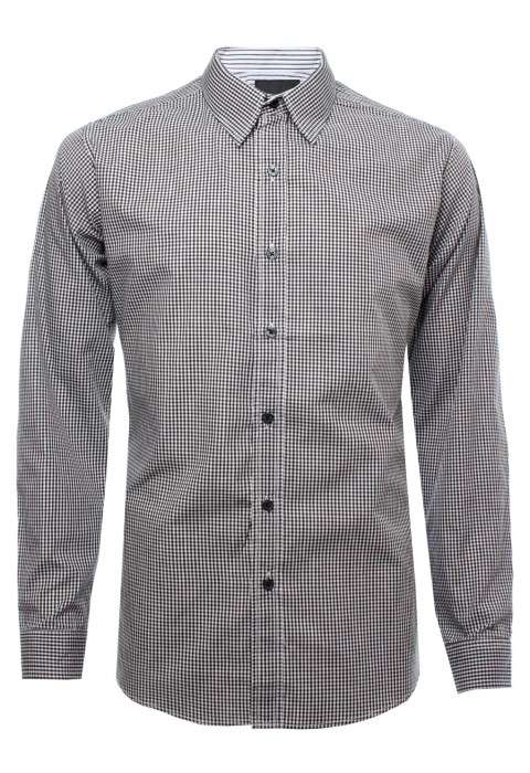 เสื้อเชิ้ตลายตารางเล็กสีดำเทา