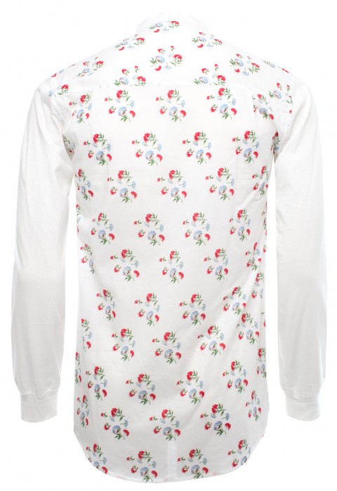 เชิ้ตลายดอก คอจีน ตัดต่อแขนผ้ายืด