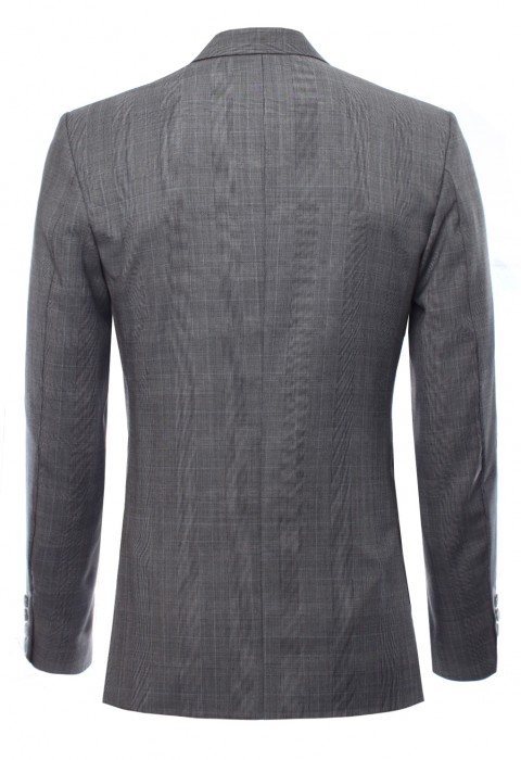 เสื้อสูทผ้าวูล ทอลายตารางเล็กตัดสีฟ้า