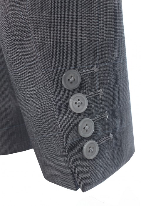 เสื้อสูทผ้าวูล ทอลายตารางเล็กตัดสีฟ้า