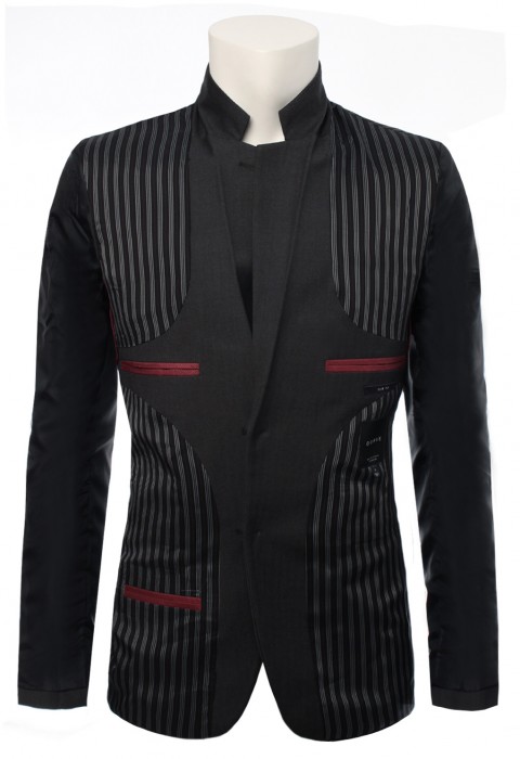 เสื้อสูทสีเทาเข้ม ทอลายก้างปลาเล็ก