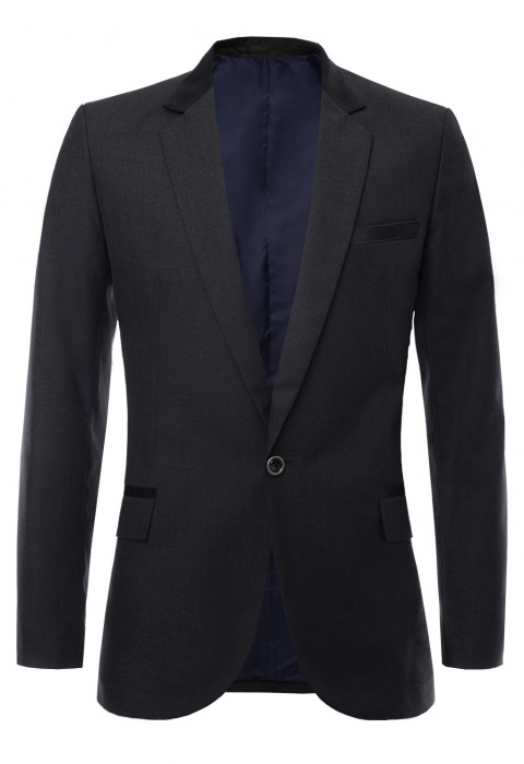 เสื้อสูทสีเทาเข้ม ตัดต่อปกดำ