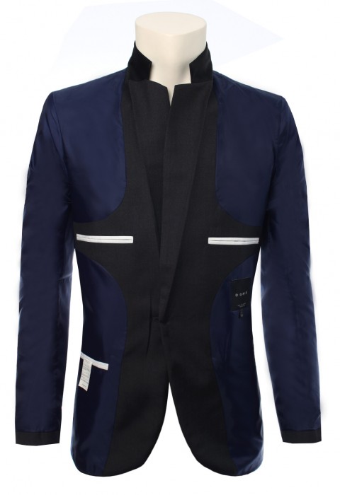 เสื้อสูทสีเทาเข้ม ตัดต่อปกดำ