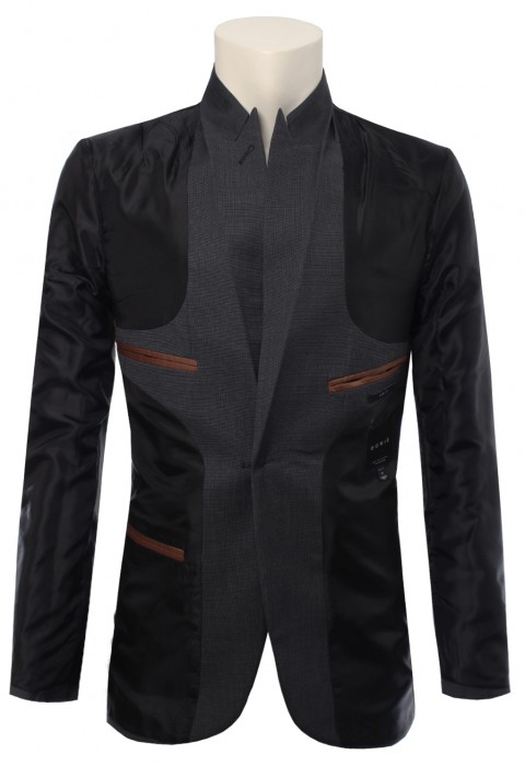 เสื้อสูทสีเทา ผ้าวูล ปกแหลม