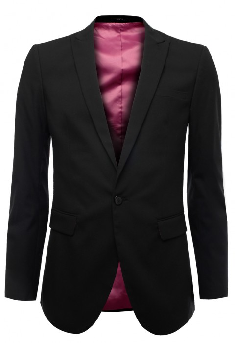 สูทสีดำซับในสีชมพูบานเย็น
