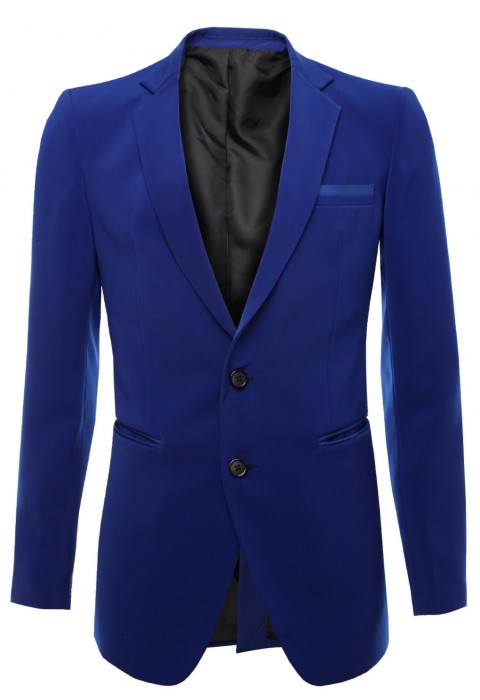 เสื้อสูทสีน้ำเงินตัดขอบหนัง