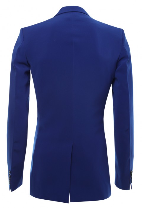 เสื้อสูทสีน้ำเงินตัดขอบหนัง