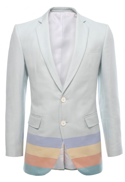 เสื้อสูทสีฟ้าพิมพ์ลายทางสลับสี