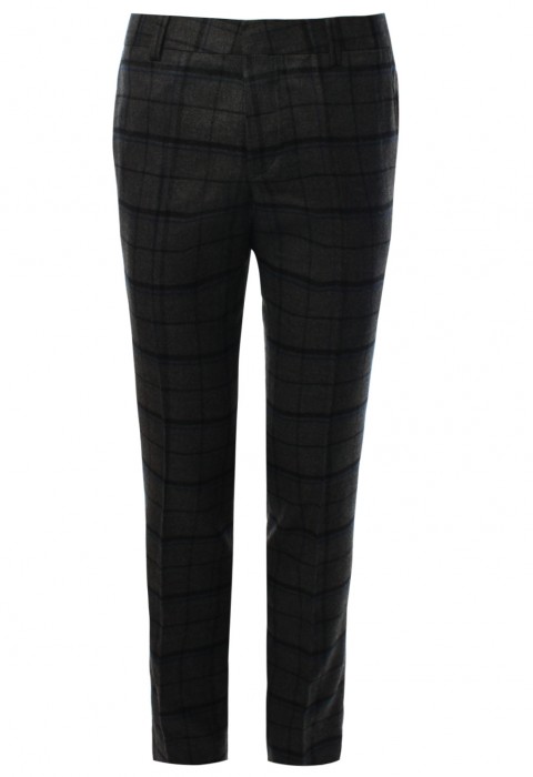 กางเกงลายตารางสีเทาเข้ม ตัดสีน้ำเงิน