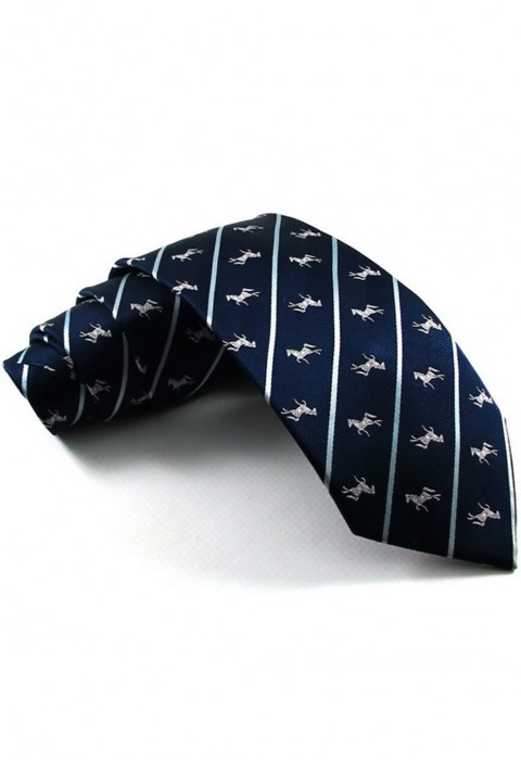 เนคไทสีนำเงินเข้มทอลายม้า