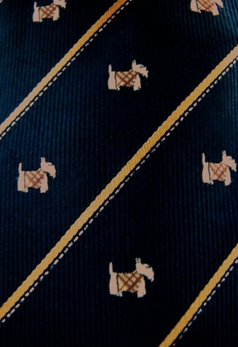 เนคไทสีกลมทอลายสุนัขตัดลายเส้นสีทอง