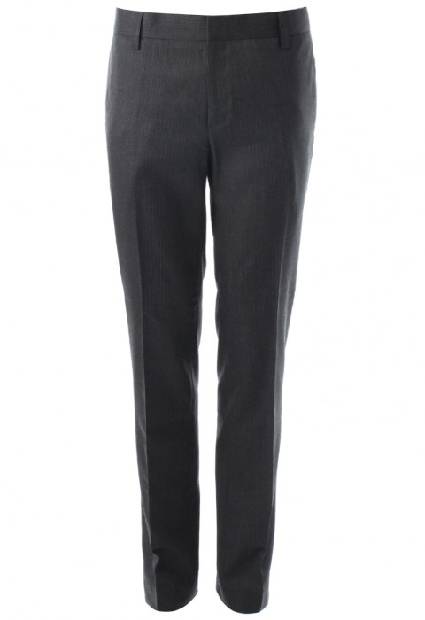 กางเกงทรงกระบอกสีเทาผ้าทอริ้วลายทาง