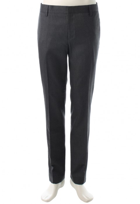 กางเกงทรงกระบอกสีเทาผ้าทอริ้วลายทาง