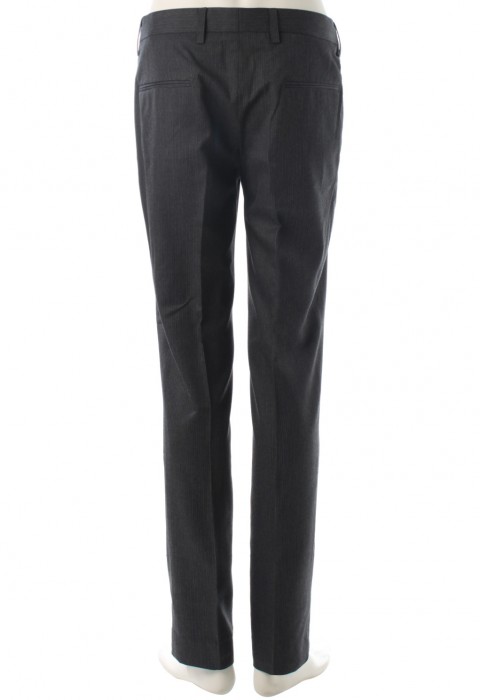 กางเกงทรงกระบอกสีเทาผ้าทอริ้วลายทาง